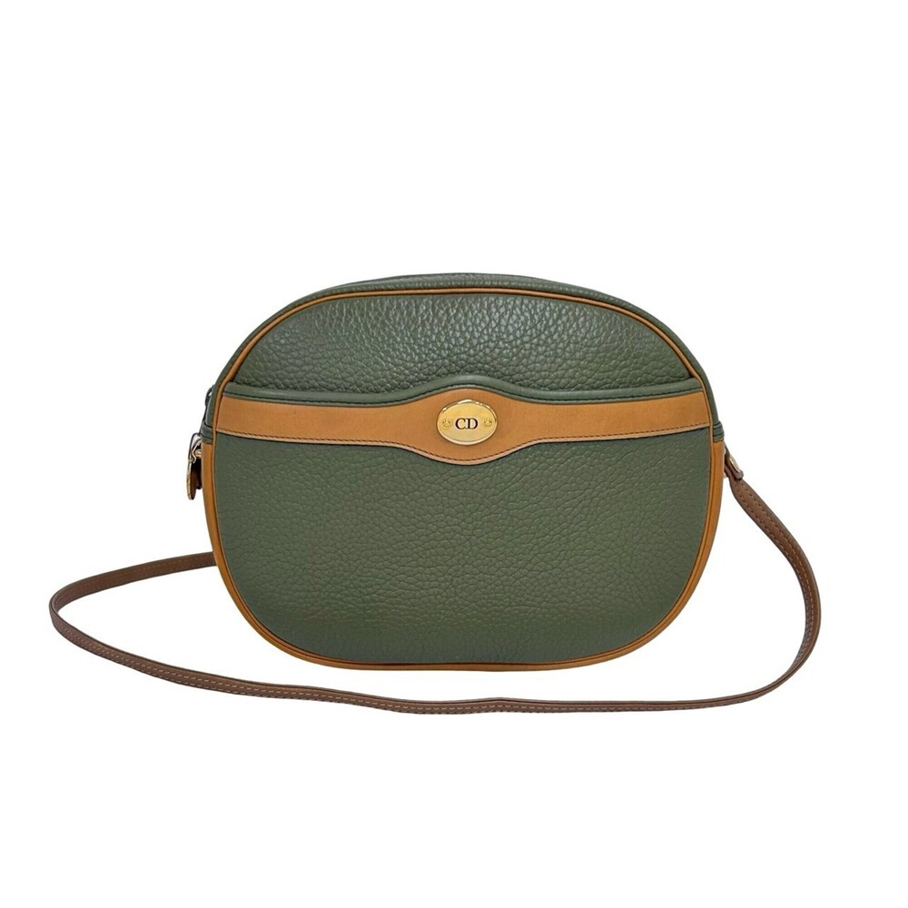 Christian Dior Vintage CD Logo Hardware Leather Mini Shoulder Bag Pouch Khaki...